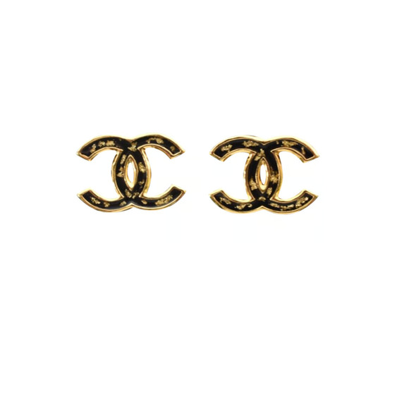 CHANEL Jewelry - Chanel 23C Gold Black Interlocking CC Logo Classic Drop Statement Stud Earrings